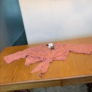 Poly Esther Sheer Lace Top, juniors L.   NUDE PINK